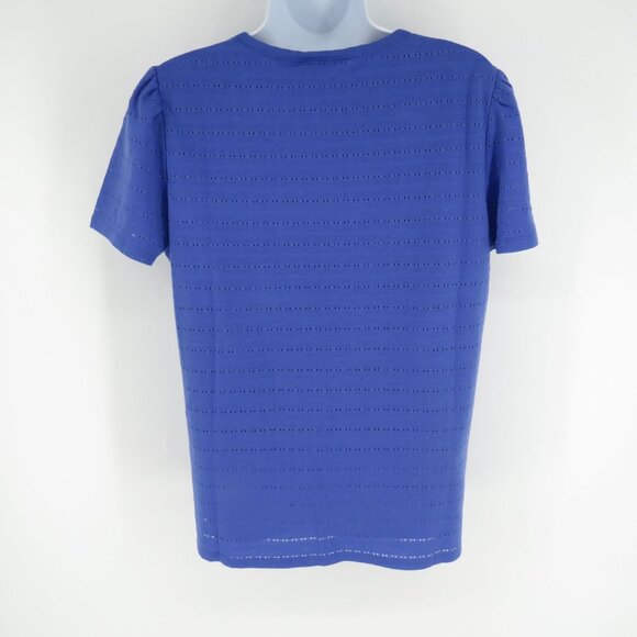 Rafaella Women's Short Sleeve Holey Moley Blue Tee M NWT $59 - Picture 3 of 6